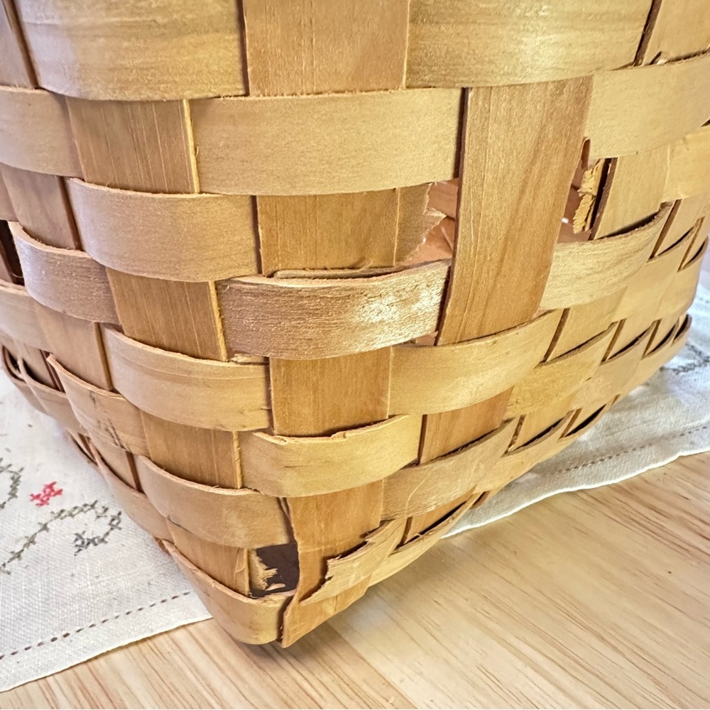 Boardwalk-Style Woven Split Wood Basket w/ Faux Leather Handles | 11” Deep - Picture 7 of 9